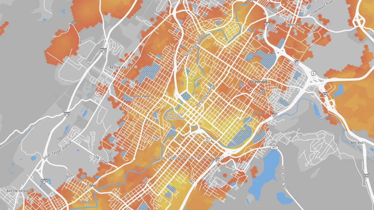 Bike Grade map of Scranton, PA