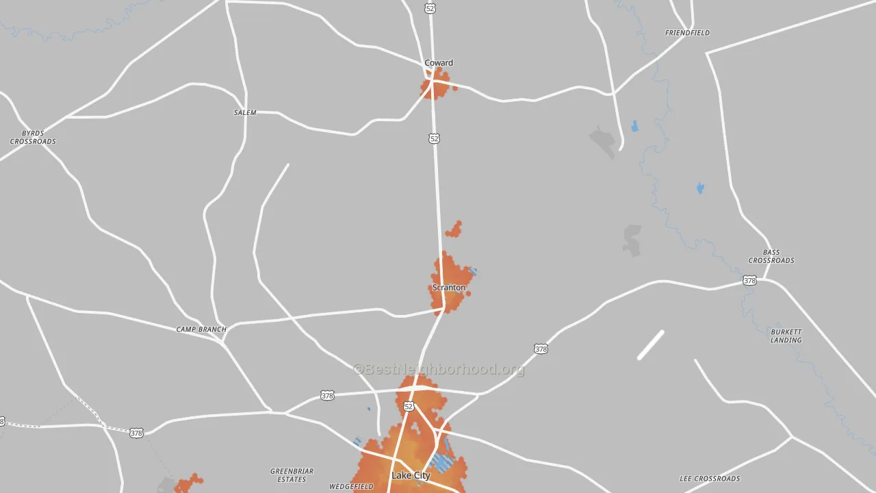 Bike Grade map of Scranton, SC
