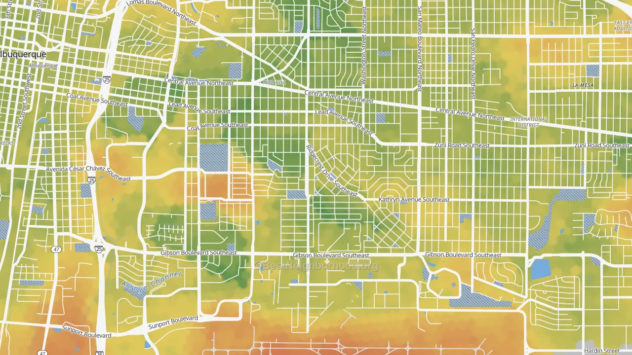 Bike Grade map of Se Heights, Albuquerque, NM