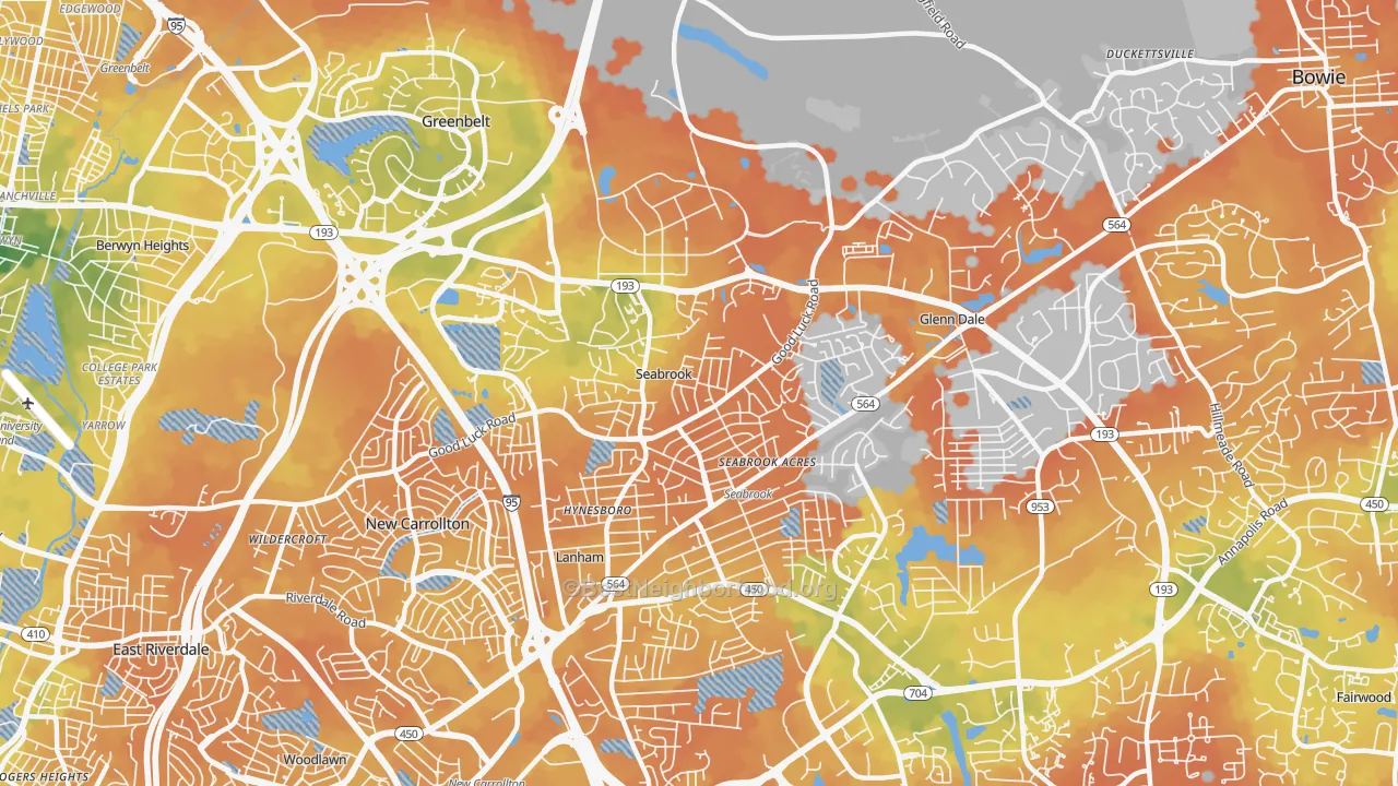 Bike Grade map of Seabrook, MD