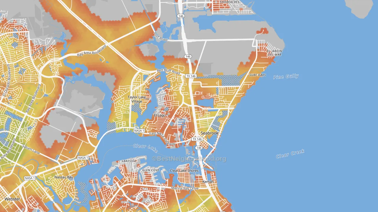Bike Grade map of Seabrook, TX