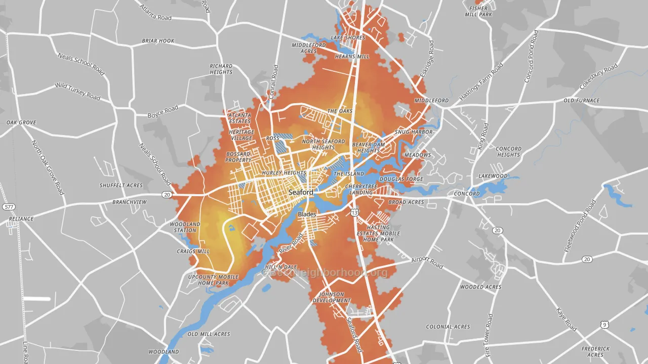 Bike Grade map of Seaford, DE