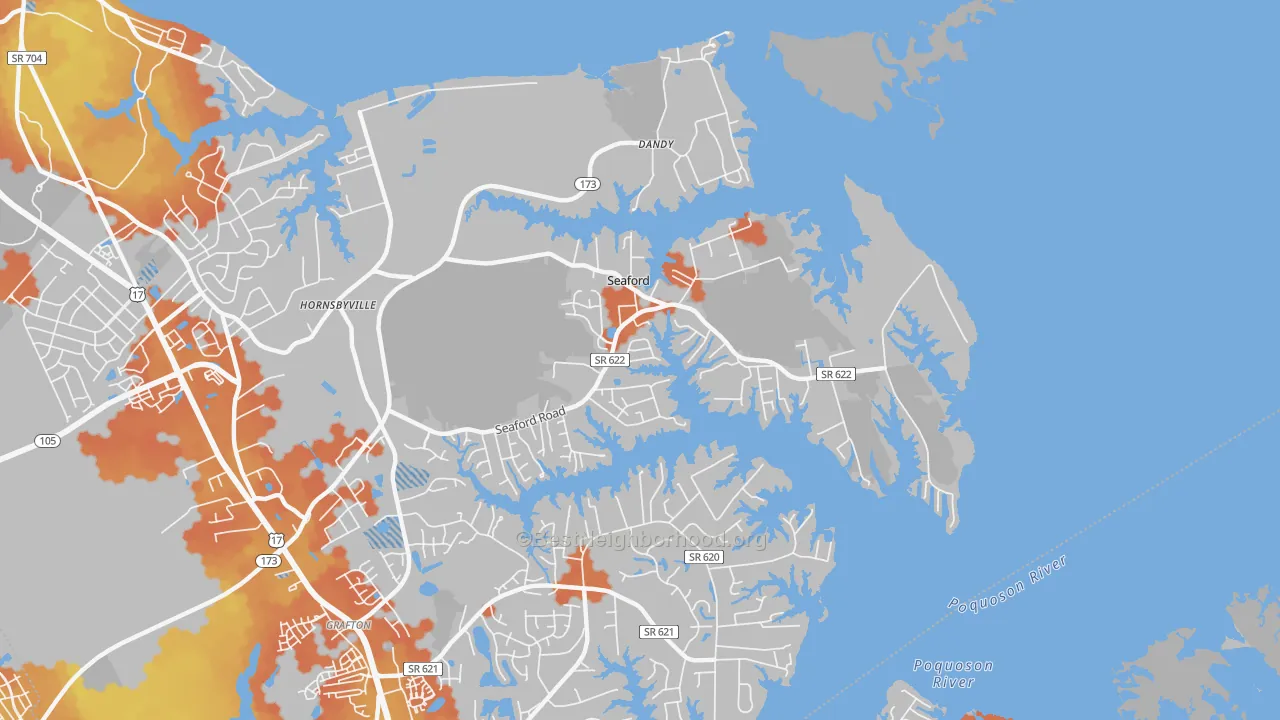 Bike Grade map of Seaford, VA