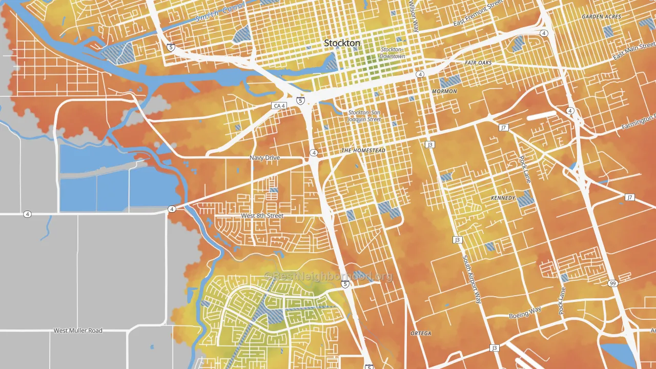 Bike Grade map of Seaport, Stockton, CA