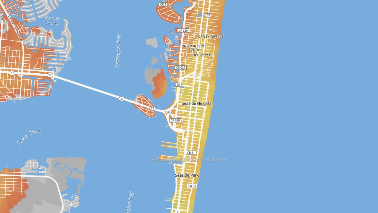 Bike Grade map of Seaside Heights, NJ