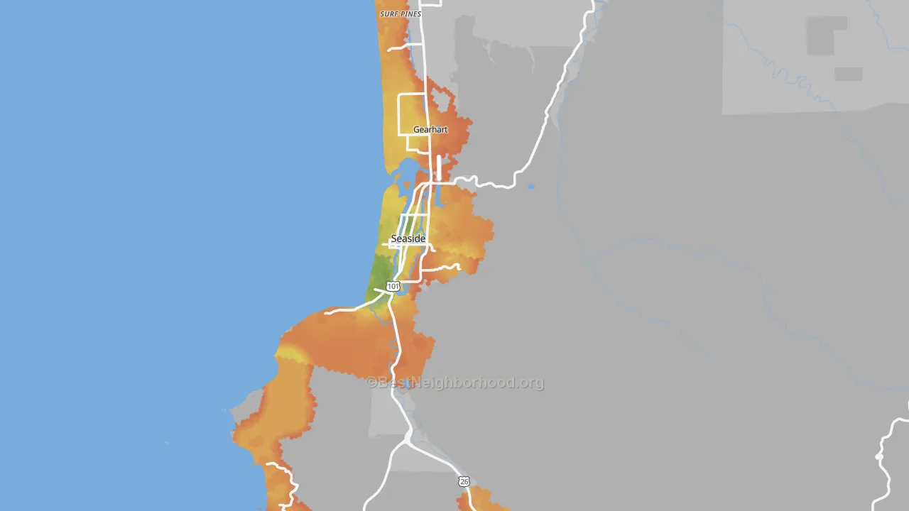 Bike Grade map of Seaside, OR