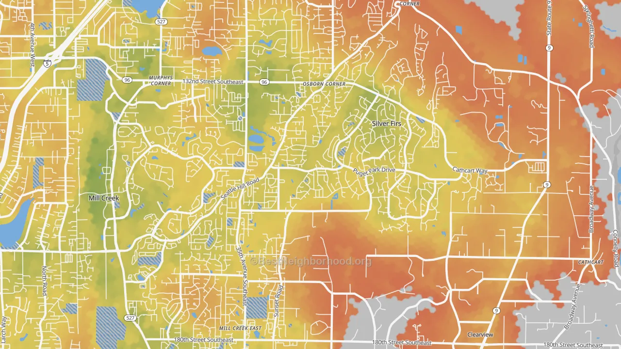 Bike Grade map of Seattle Hill-Silver Firs, Silver Firs, WA