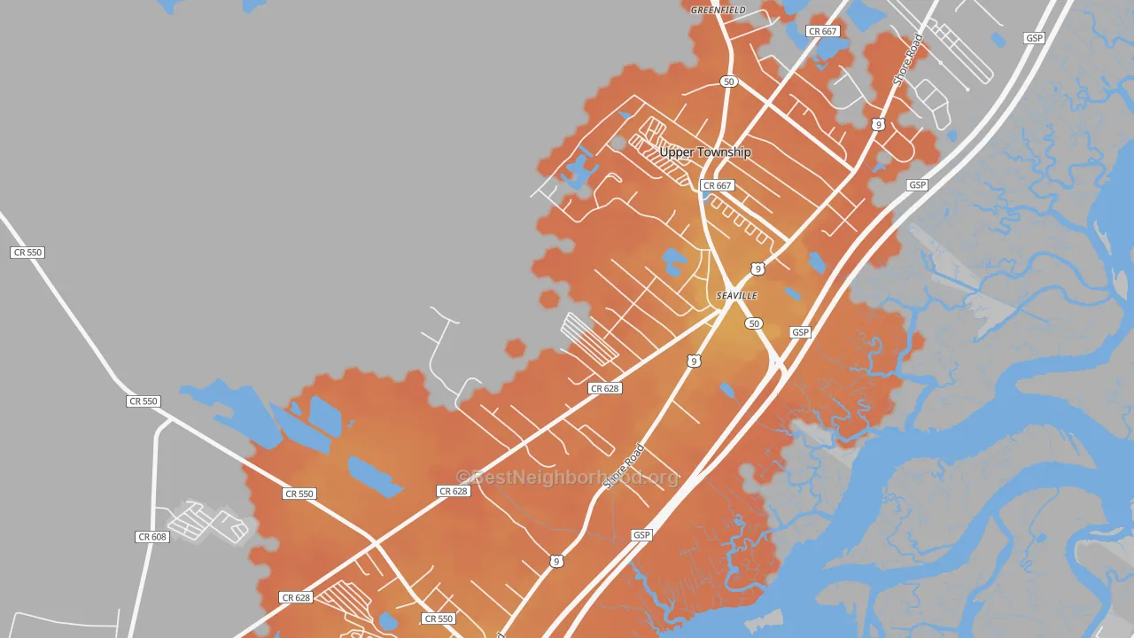 Bike Grade map of Seaville, NJ
