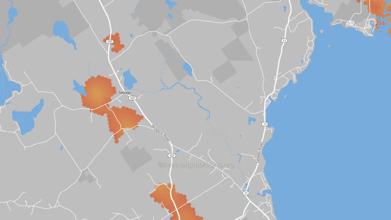 Bike Grade map of Sebago, ME