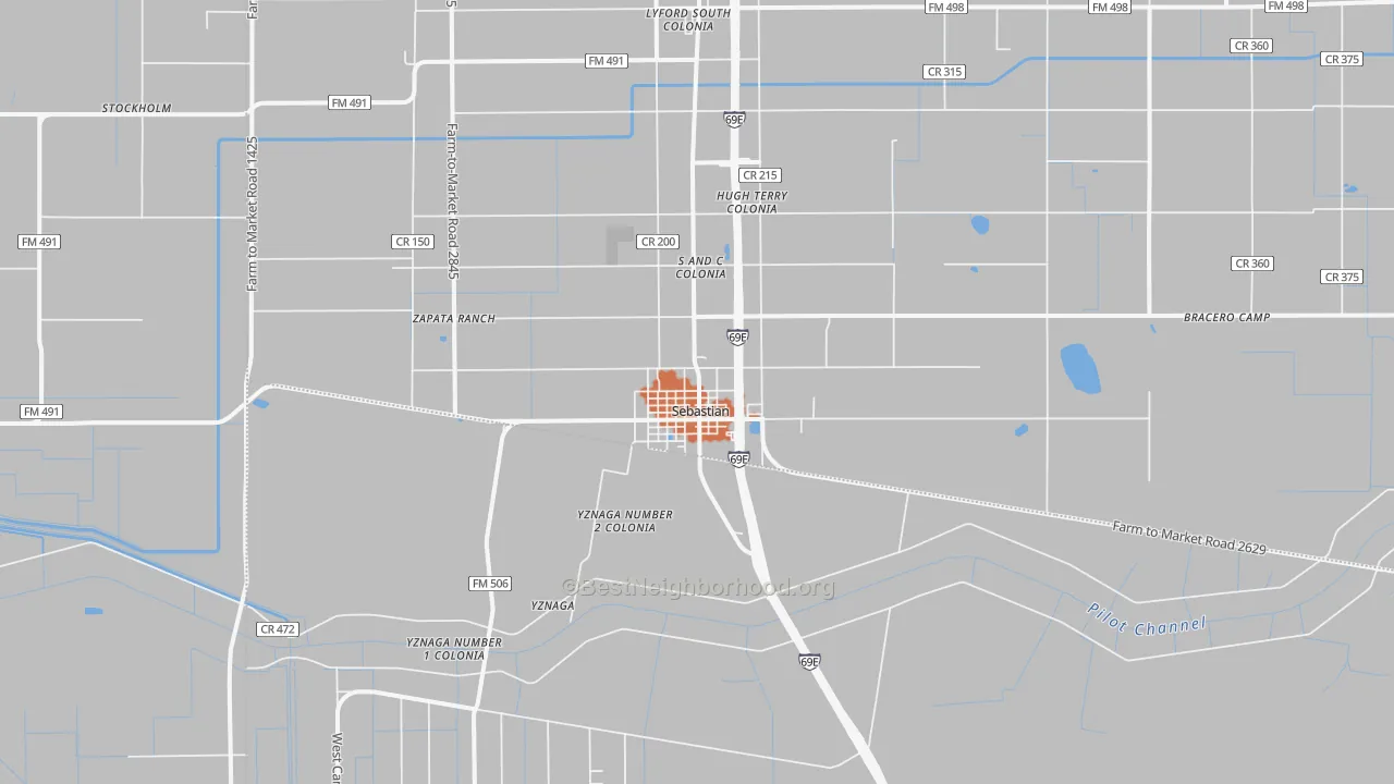Bike Grade map of Sebastian, TX