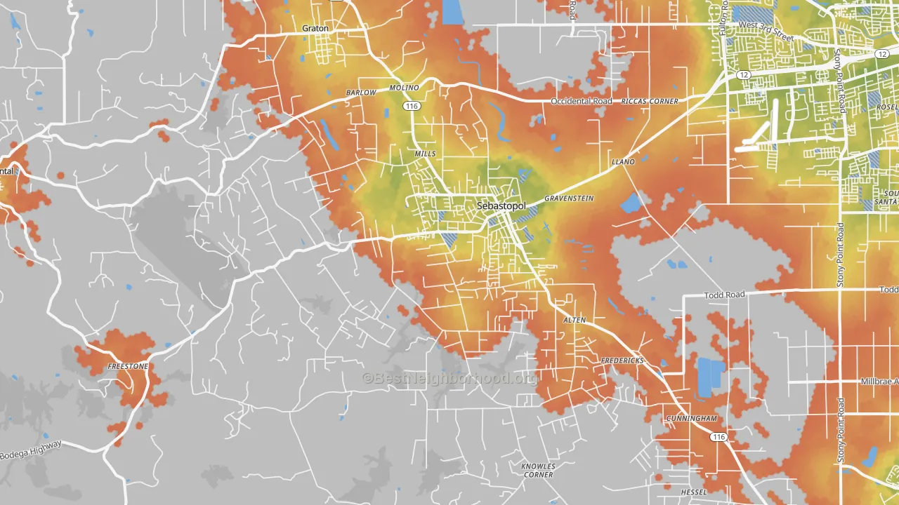 Bike Grade map of Sebastopol, CA