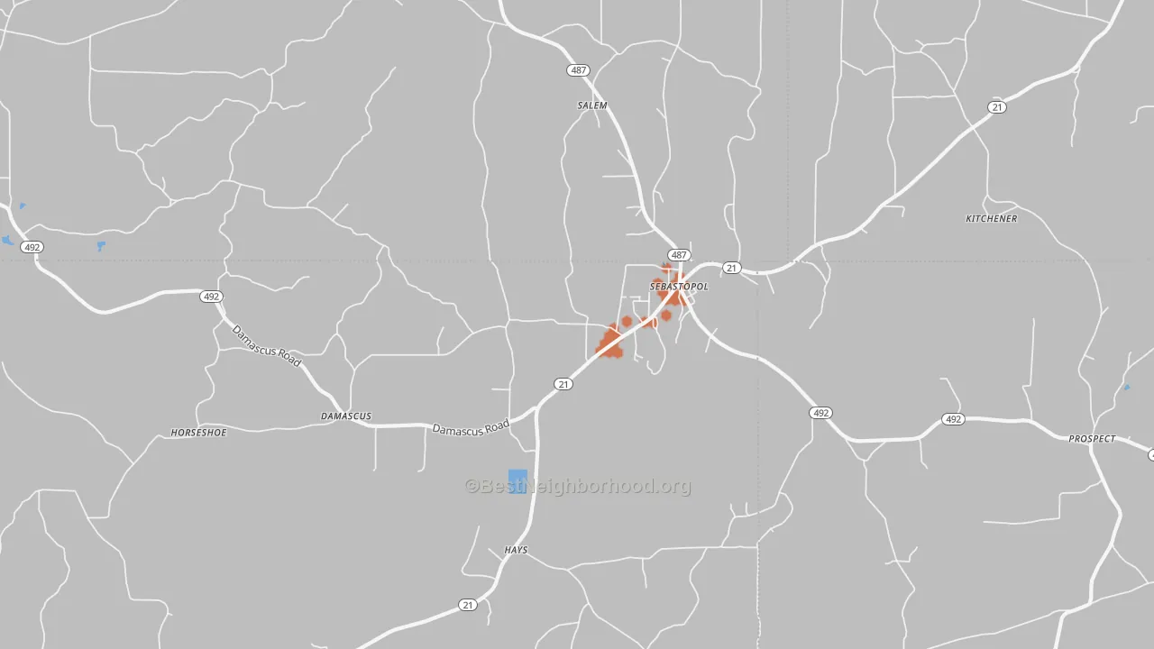 Bike Grade map of Sebastopol, MS