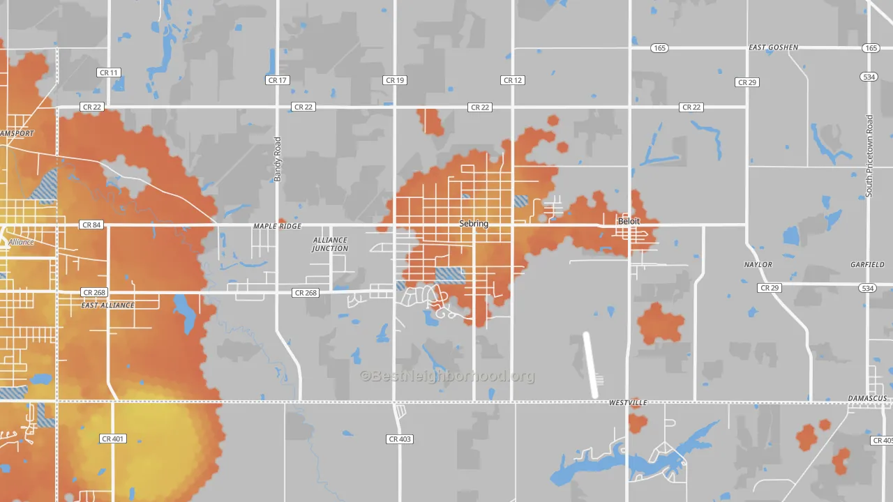 Bike Grade map of Sebring, OH