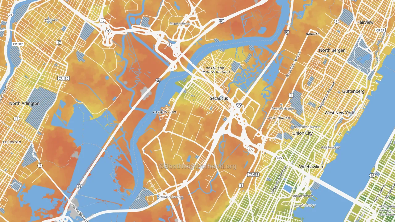 Bike Grade map of Secaucus, NJ
