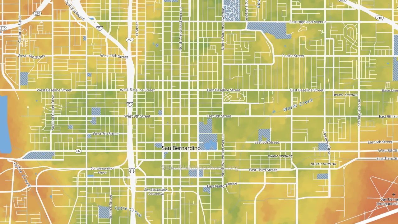 Bike Grade map of Seccombe Lane, San Bernardino, CA