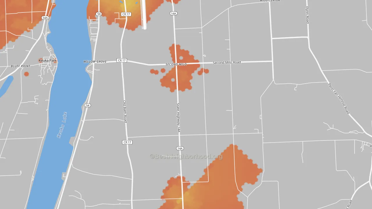Bike Grade map of Second Milo, NY