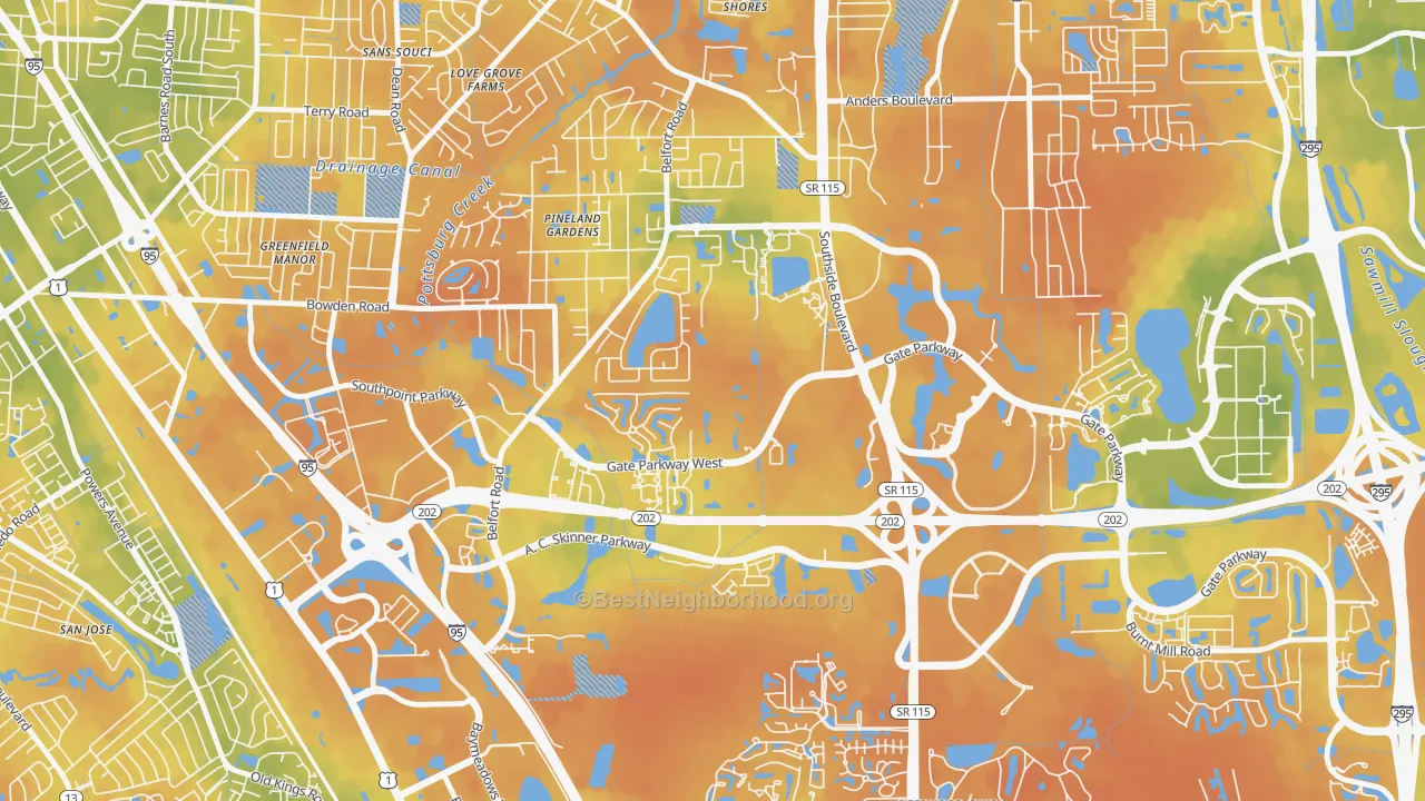 Bike Grade map of Secret Cove, Jacksonville, FL