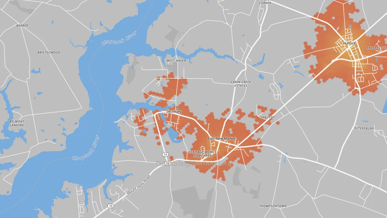Bike Grade map of Secretary, MD