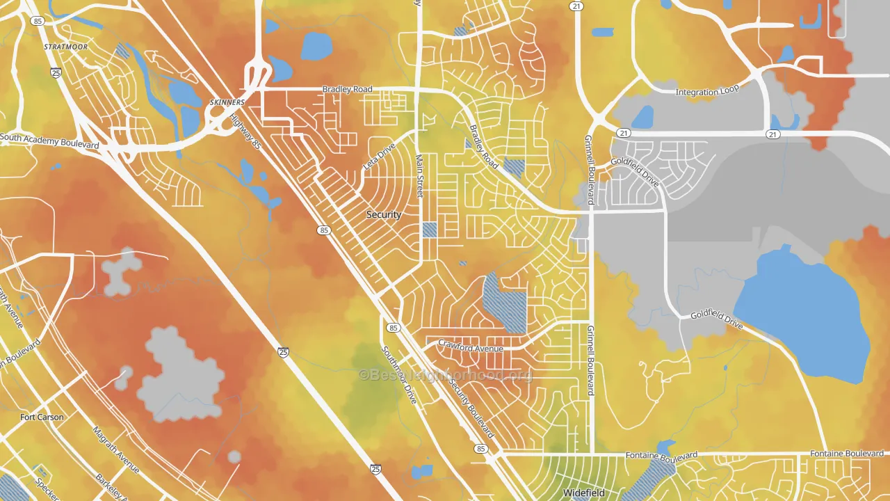 Bike Grade map of Security, Security-Widefield, CO