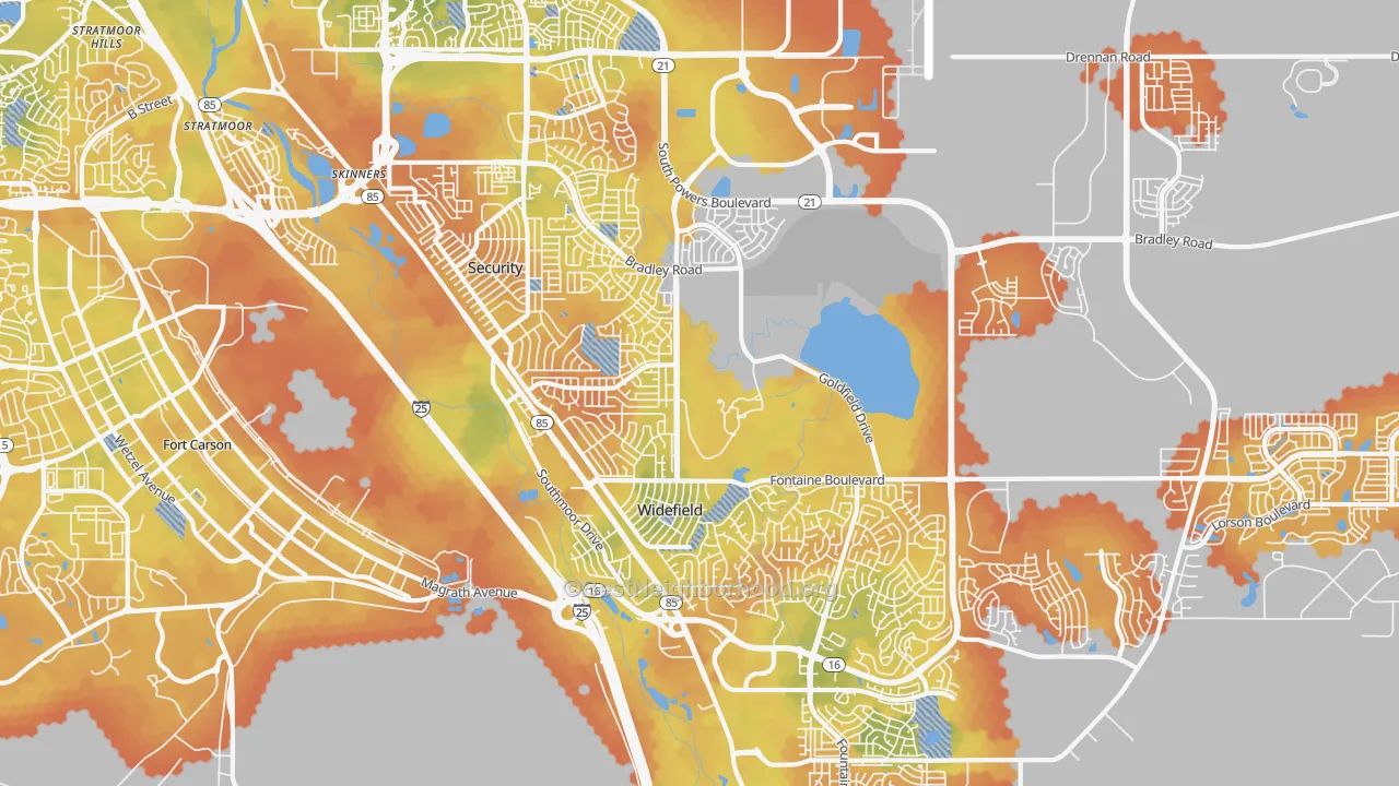 Bike Grade map of Security-Widefield, CO
