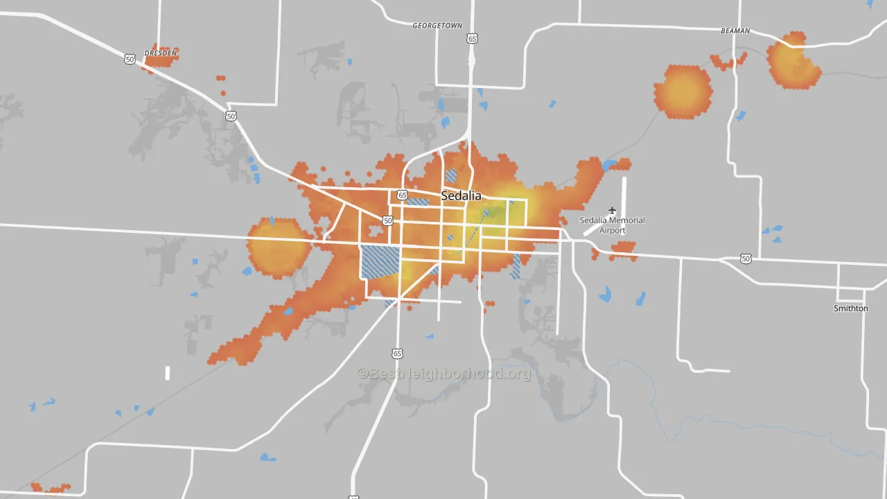 Bike Grade map of Sedalia, MO