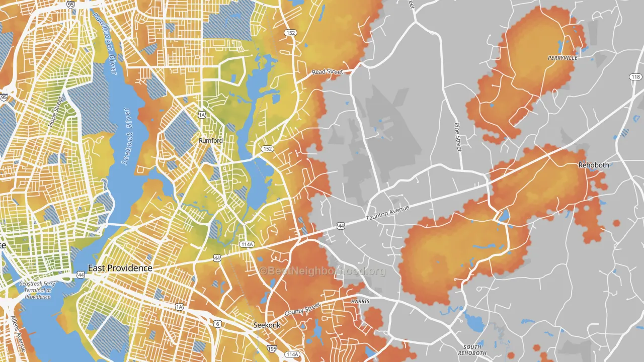Bike Grade map of Seekonk, MA