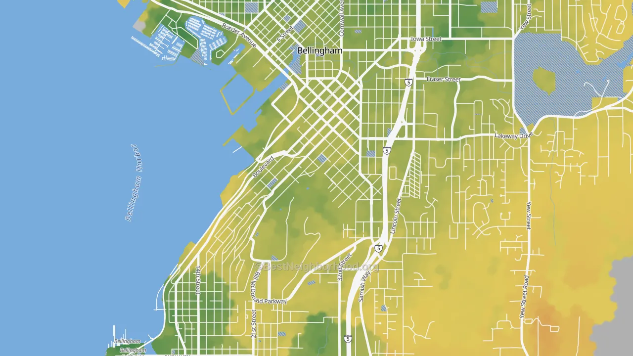 Bike Grade map of Sehome, Bellingham, WA