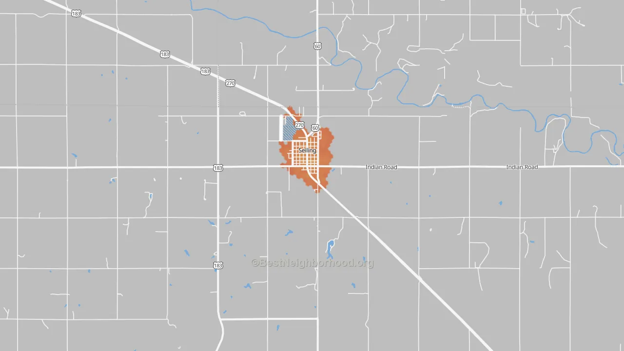 Bike Grade map of Seiling, OK