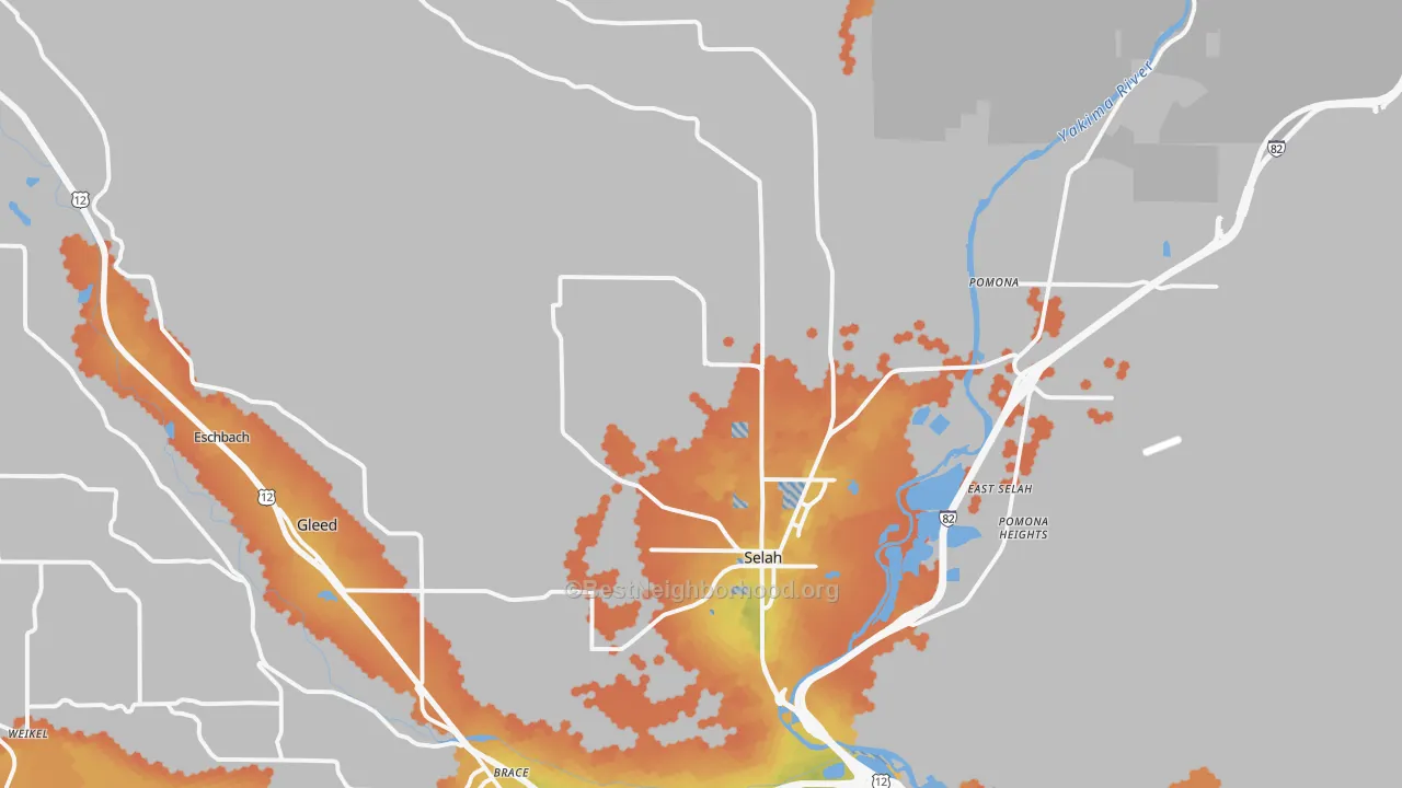 Bike Grade map of Selah, WA