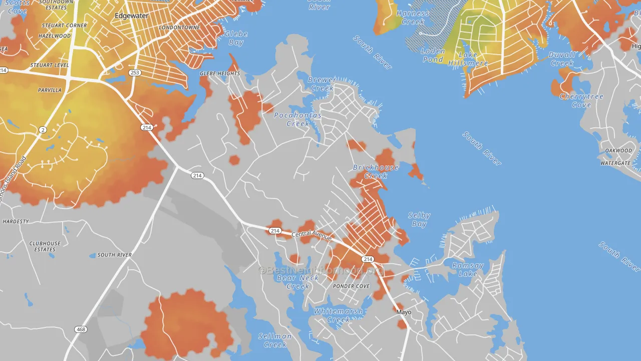 Bike Grade map of Selby-on-the-Bay, Mayo, MD