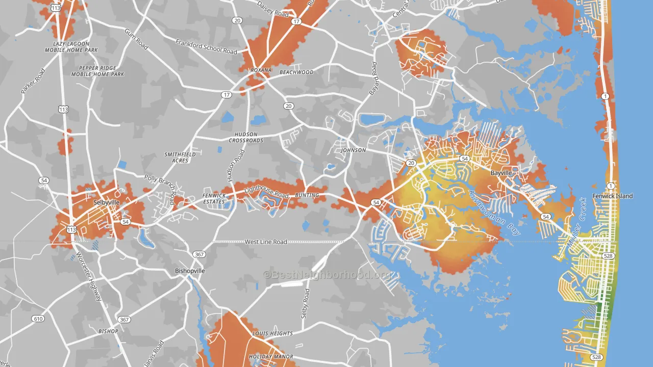 Bike Grade map of Selbyville, DE