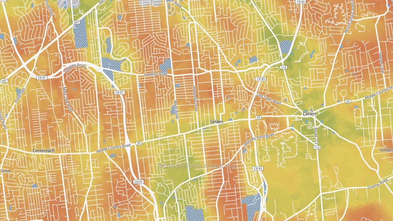 Bike Grade map of Selden, NY