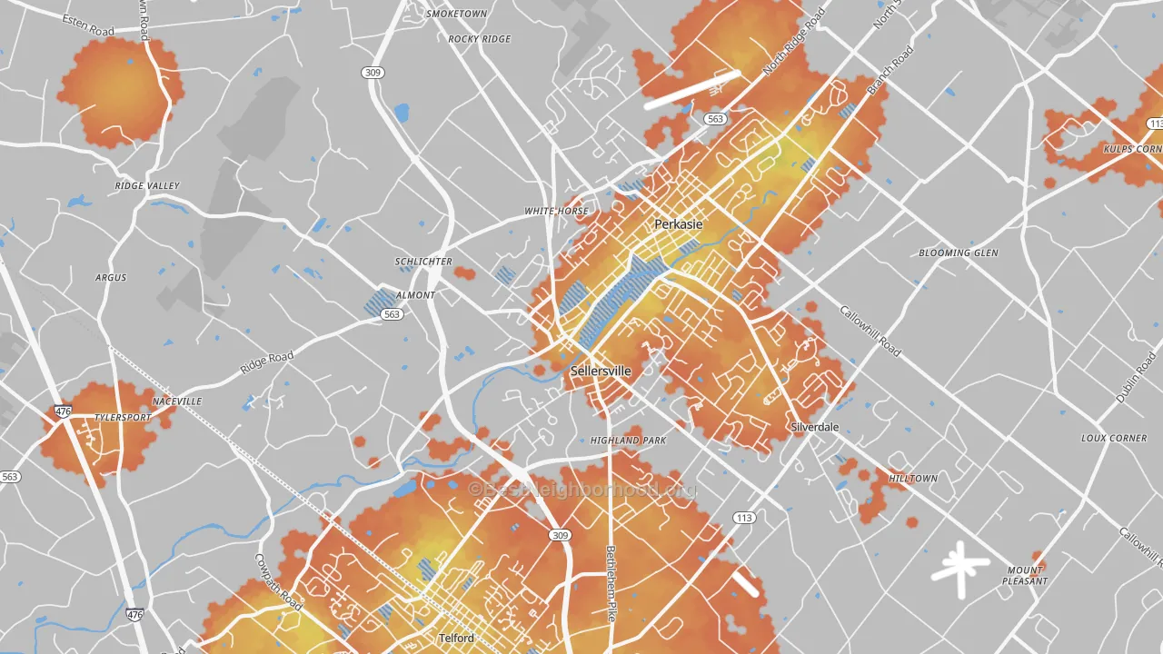 Bike Grade map of Sellersville, PA