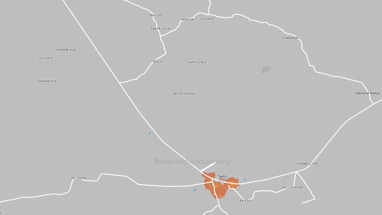 Bike Grade map of Sells, AZ