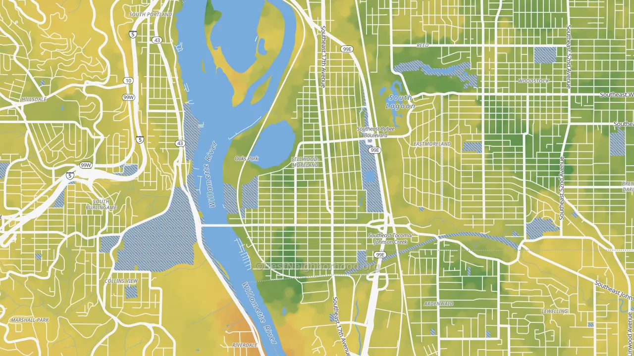 Bike Grade map of Sellwood-Moreland, Portland, OR