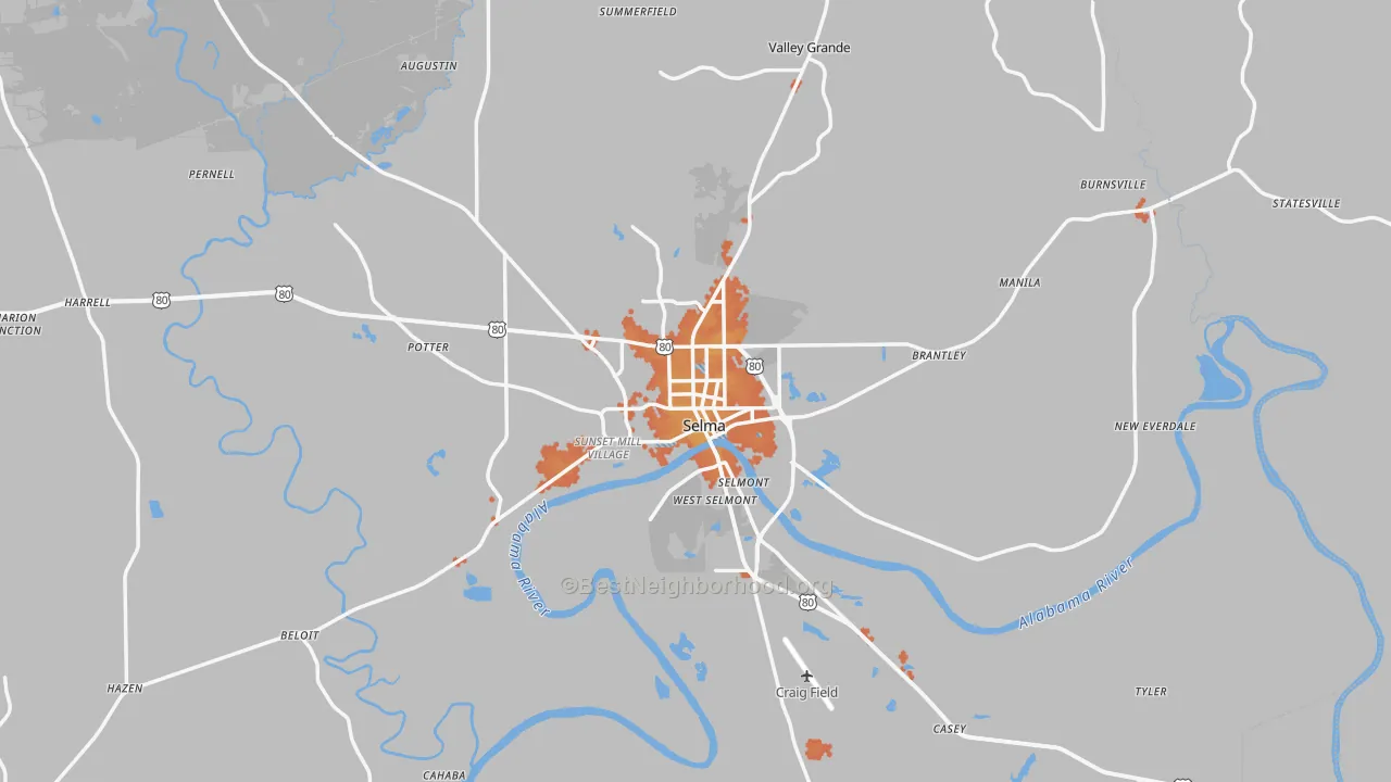 Bike Grade map of Selma, AL