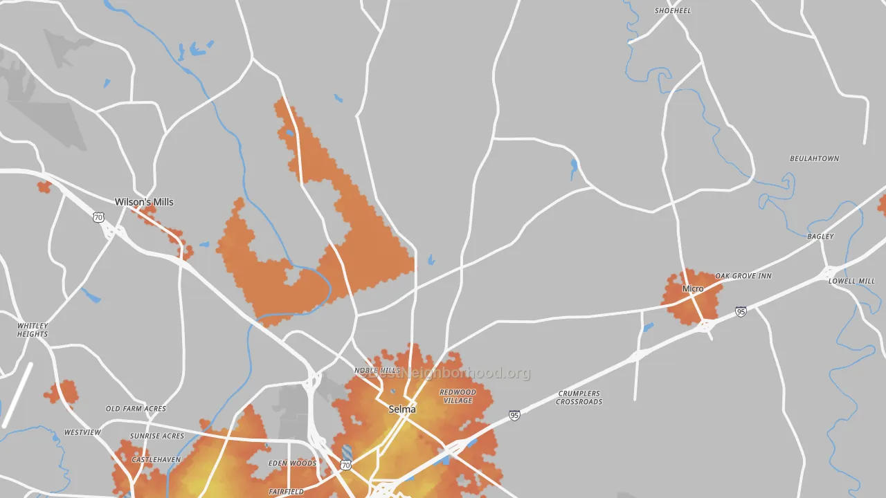 Bike Grade map of Selma, NC