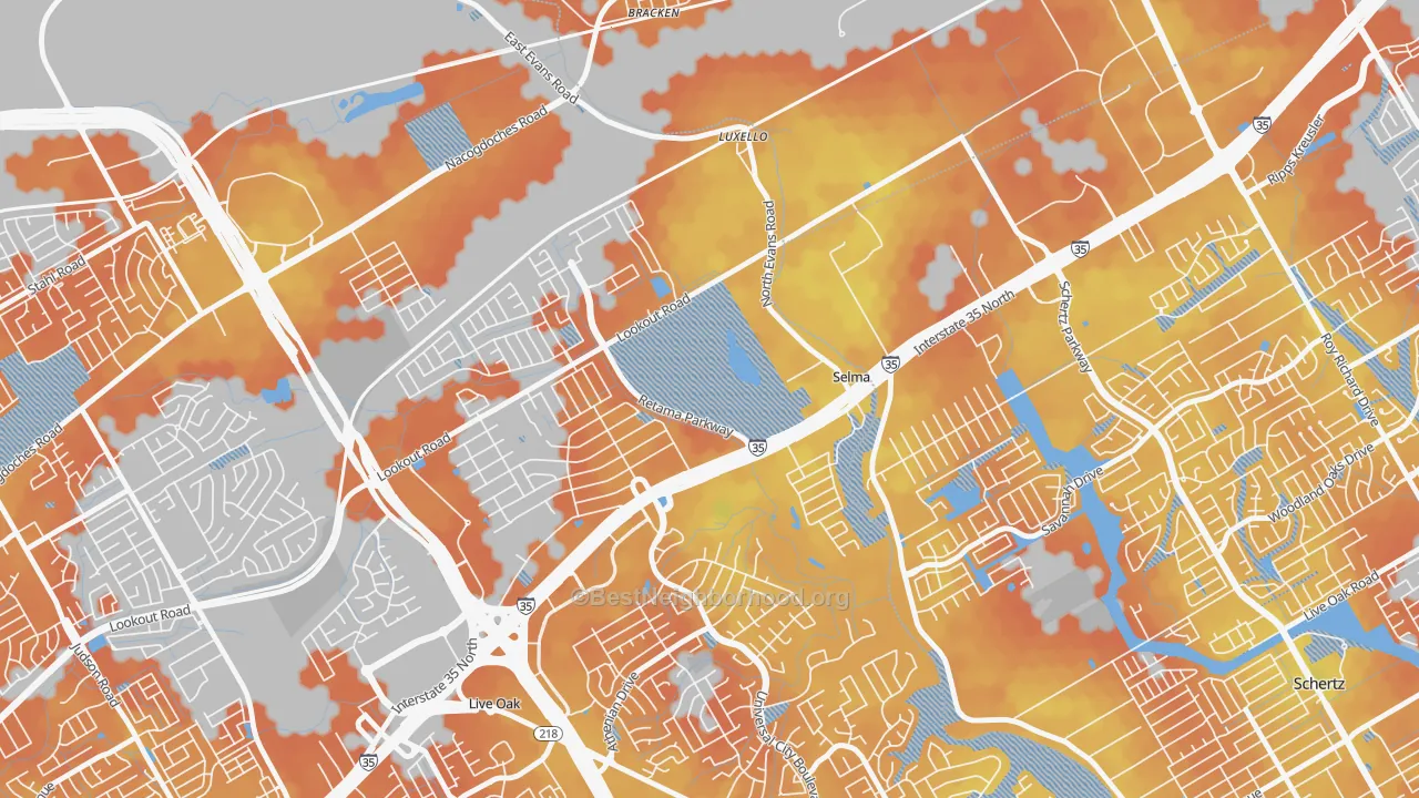 Bike Grade map of Selma, TX