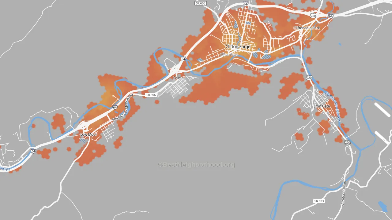 Bike Grade map of Selma, VA