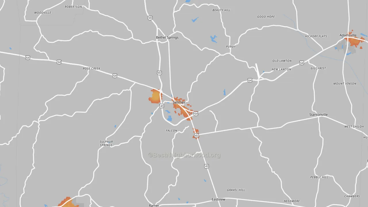 Bike Grade map of Selmer, TN