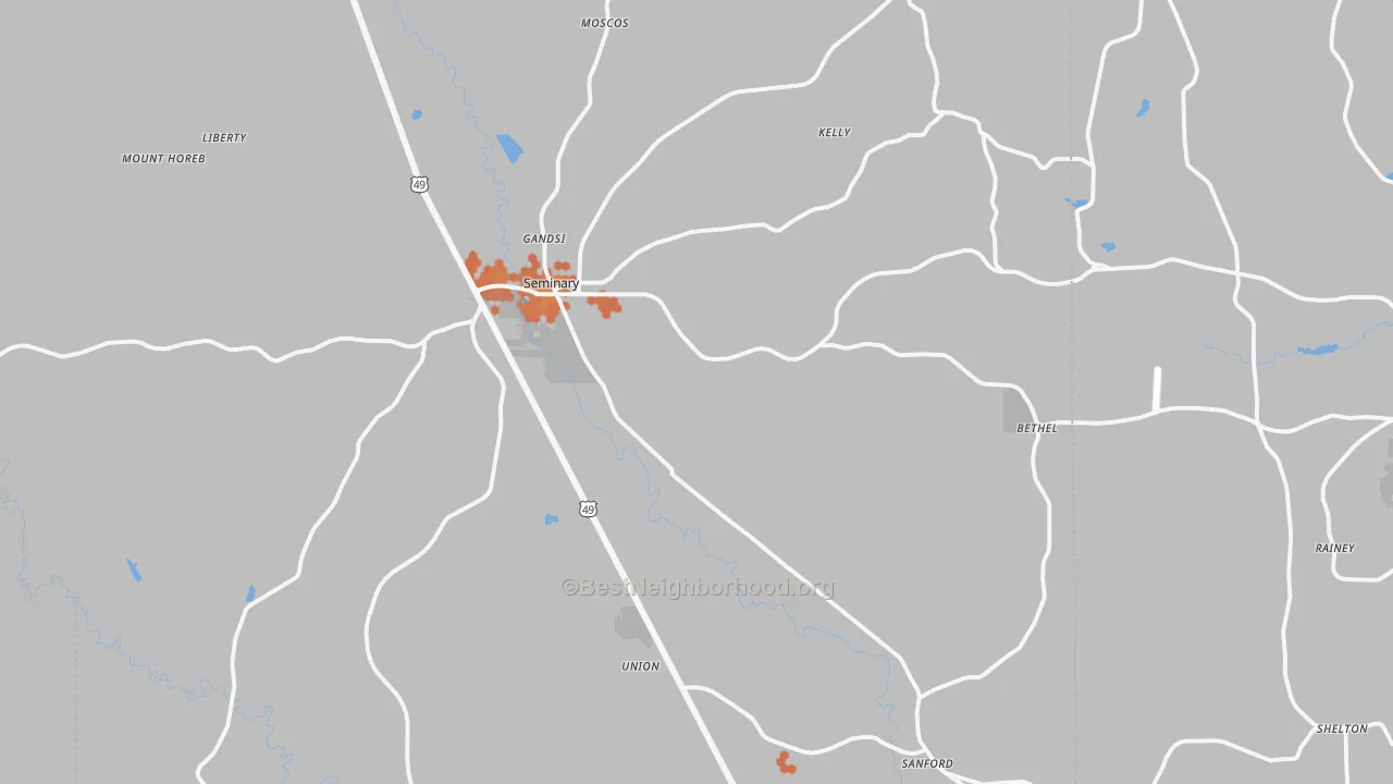 Bike Grade map of Seminary, MS