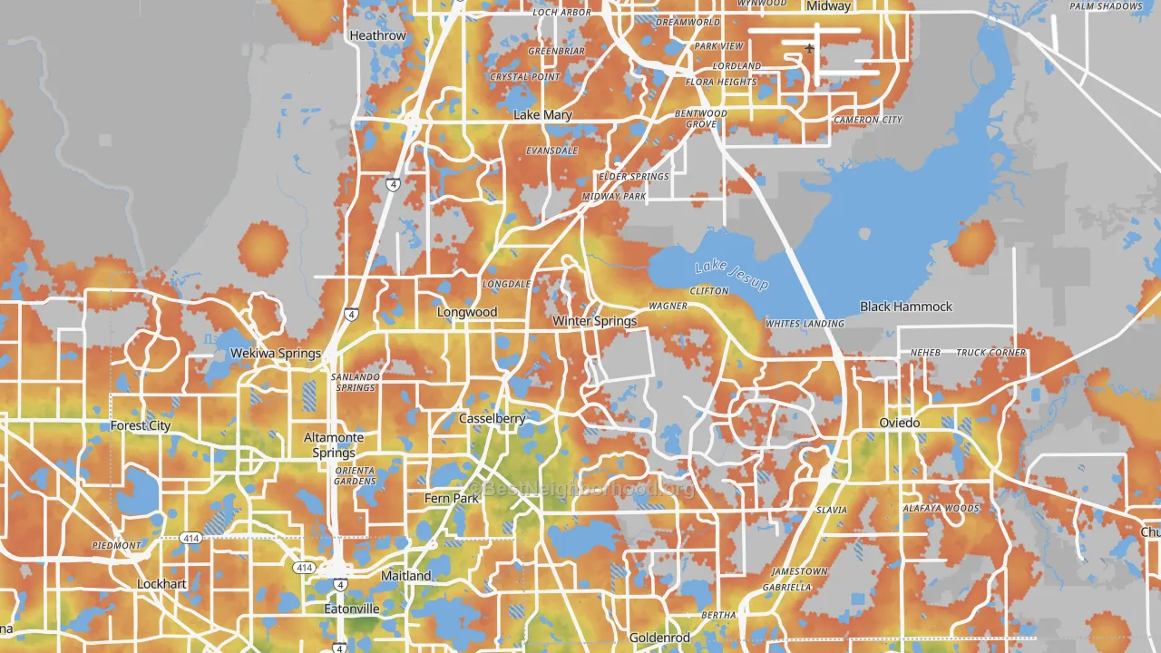 Bike Grade map of Seminole County, FL