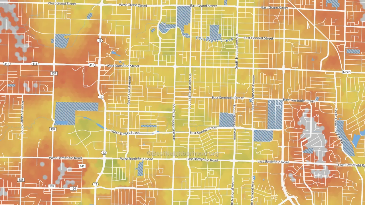 Bike Grade map of Seminole Holland, Springfield, MO