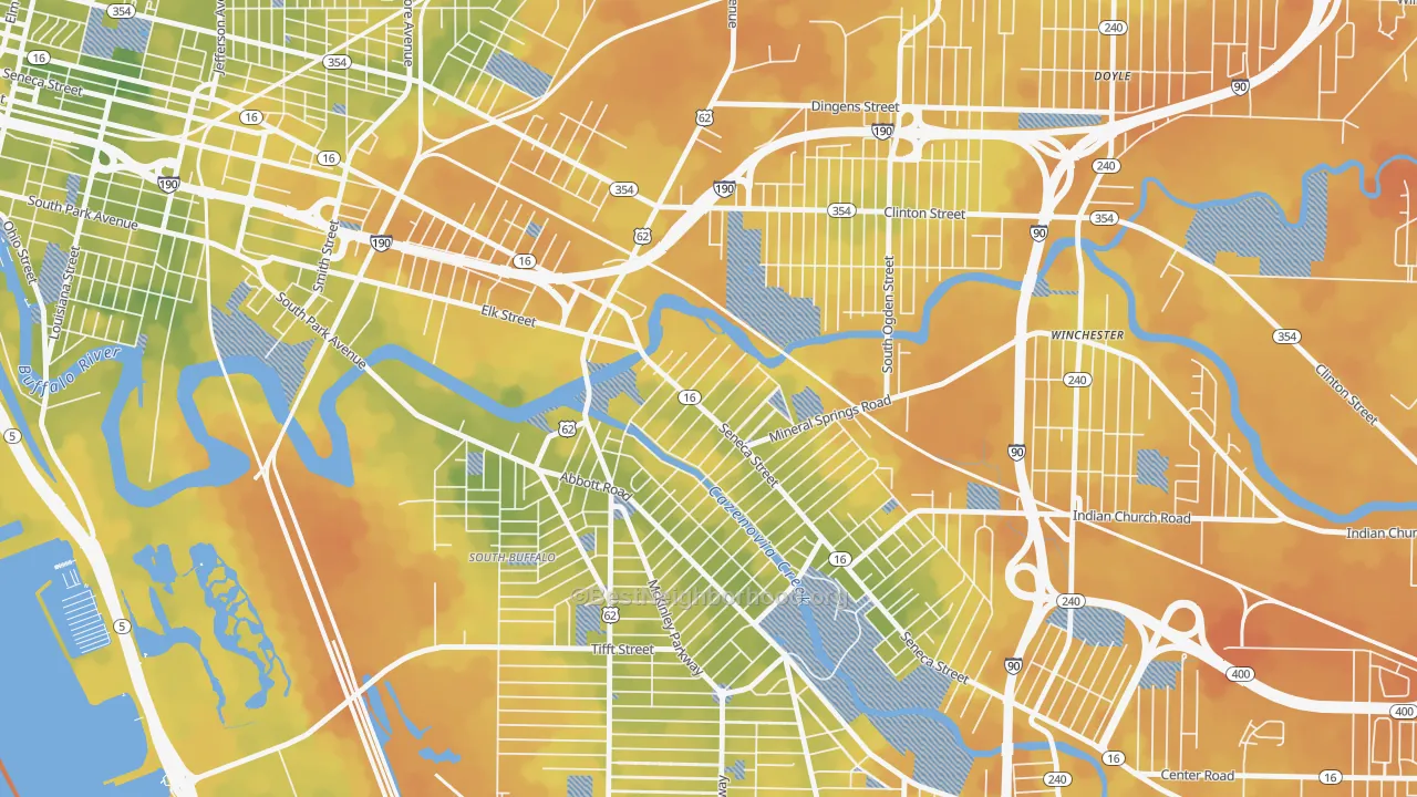 Bike Grade map of Seneca, Buffalo, NY