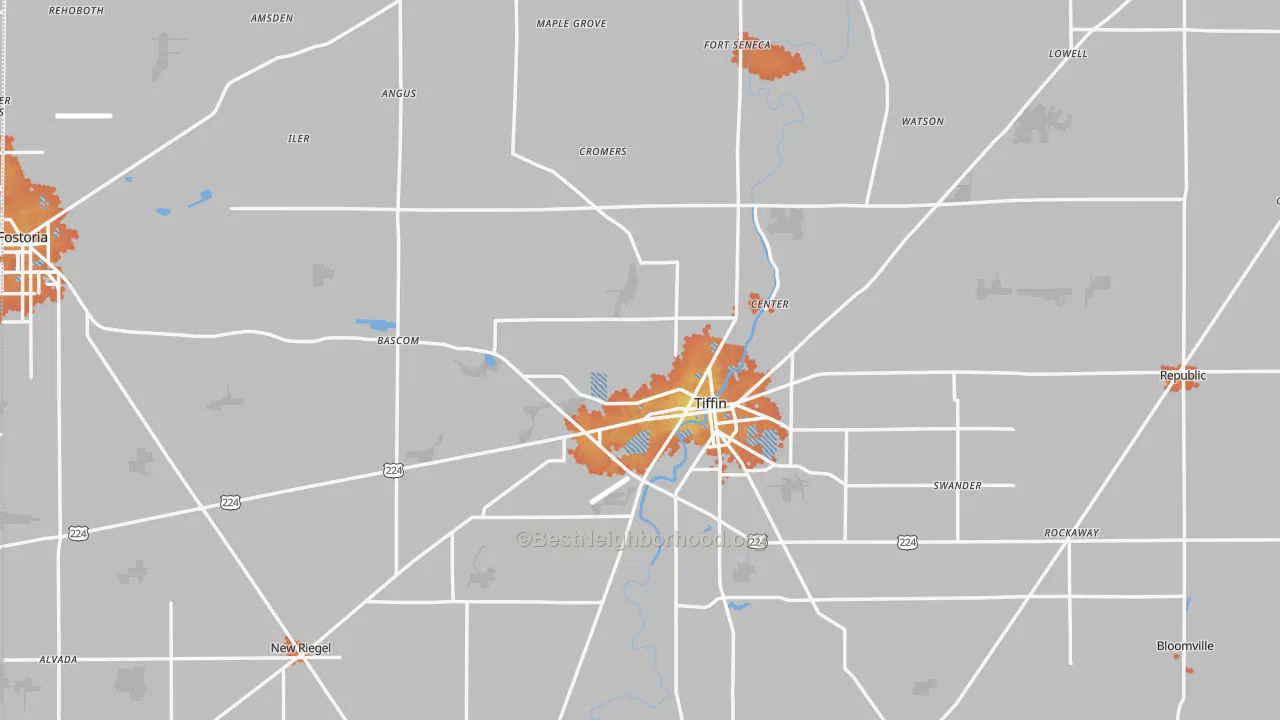 Bike Grade map of Seneca County, OH