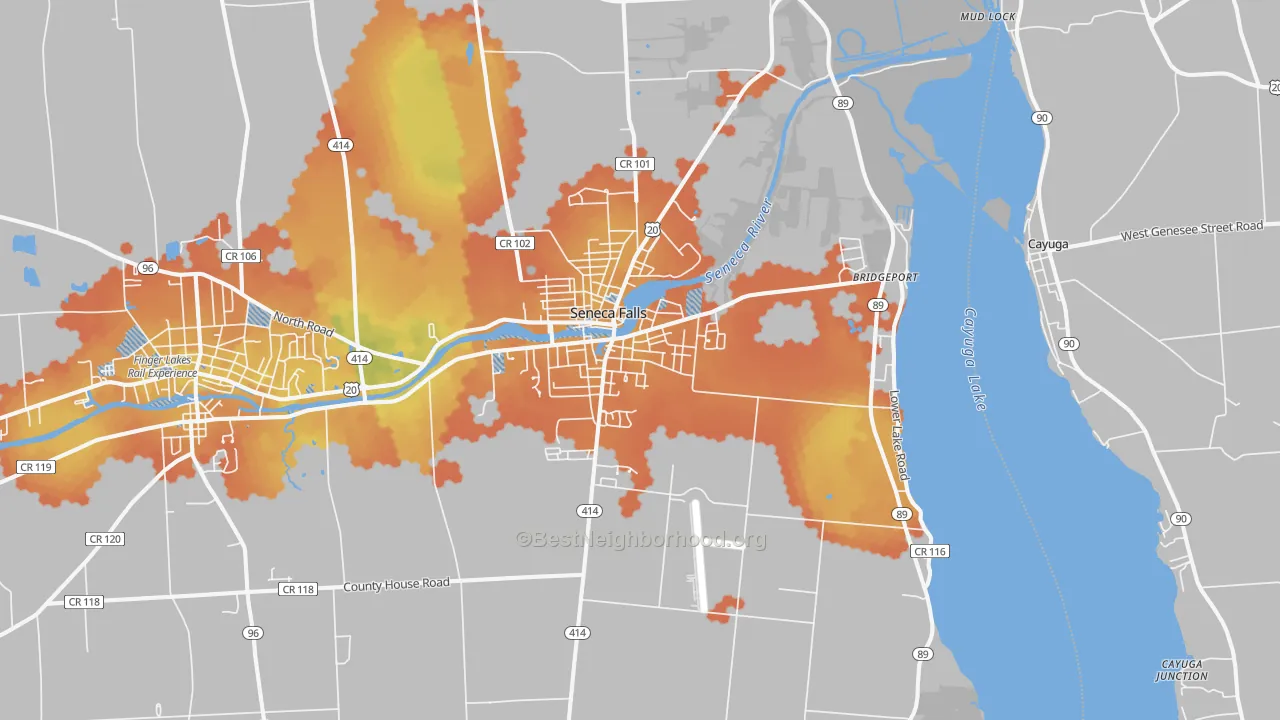 Bike Grade map of Seneca Falls, NY
