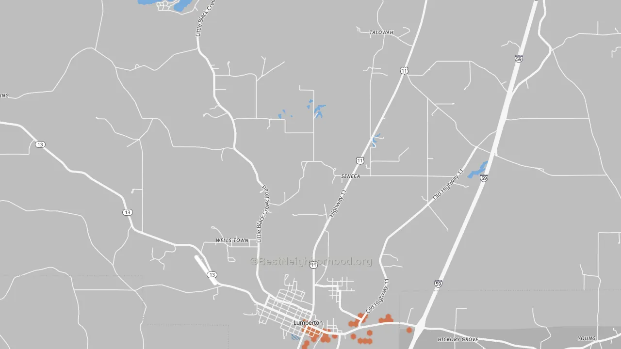 Bike Grade map of Seneca, MS