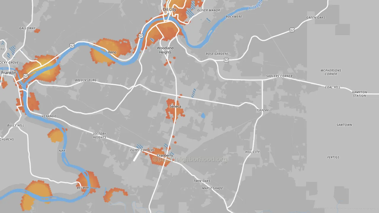 Bike Grade map of Seneca, PA