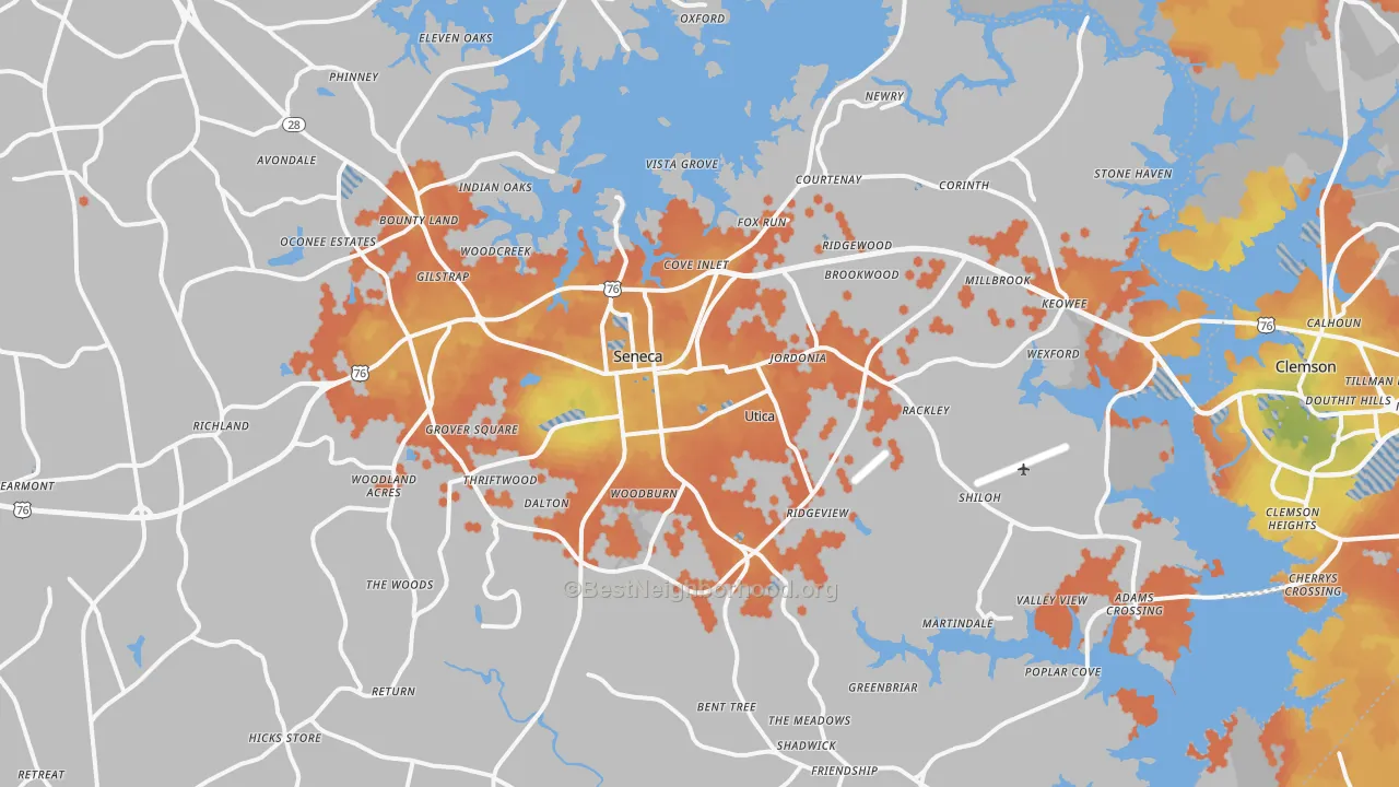 Bike Grade map of Seneca, SC