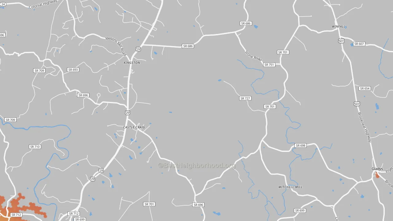 Bike Grade map of Seneca, VA